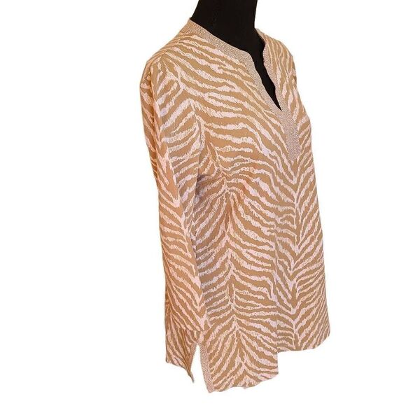 J McLaughlin Womens Beige White Print Long Sleeve Tunic Top Medium - Picture 3 of 12